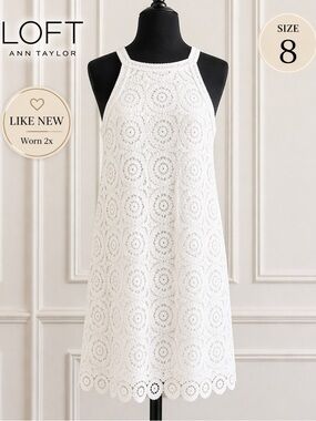 LOFT White Crochet Halter A-Line Dress - Women’s Size 8
